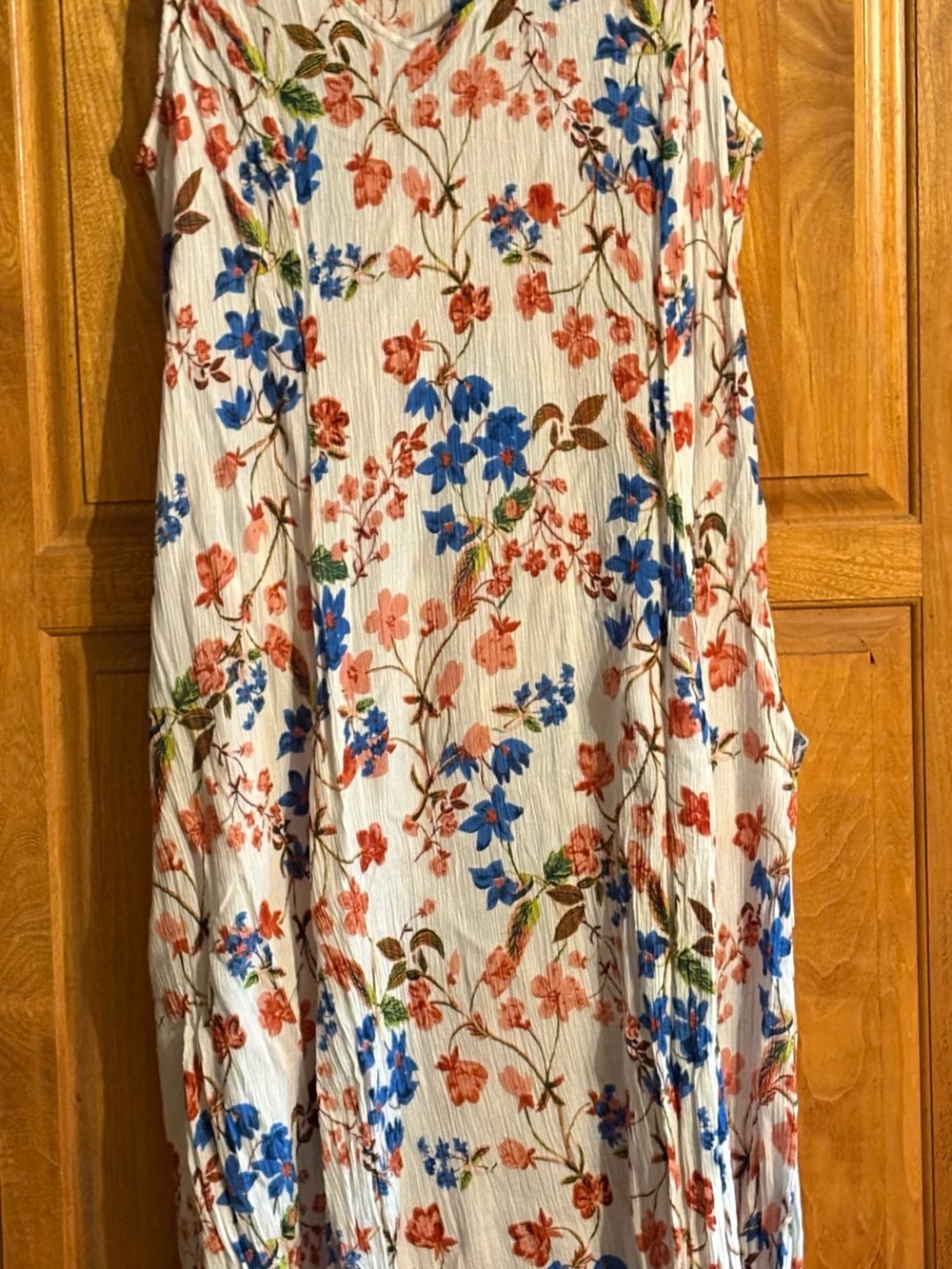 Woman Within Sleeveless Crinkle Dress White w/Multi Florals 22/24